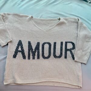 Chic V-Neck Sweater with Amour Design